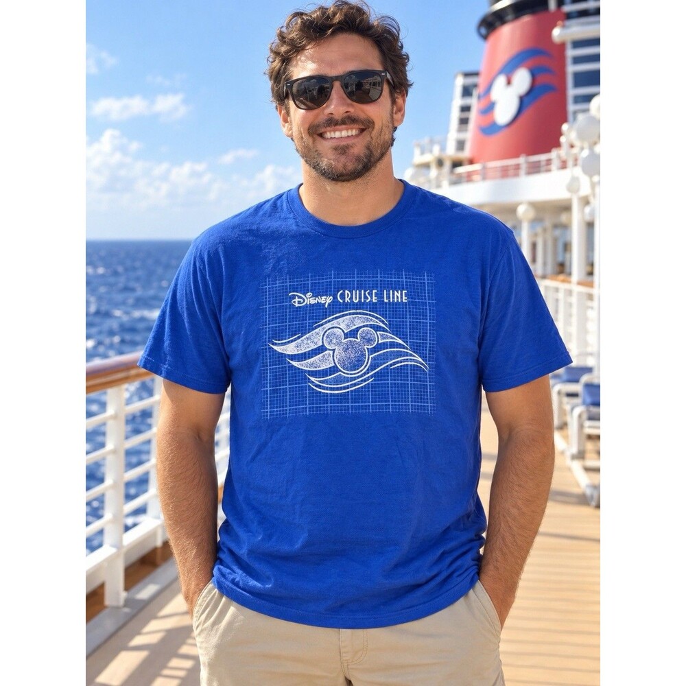 Disney Cruise Line Mickey Wave Logo Blue T-Shirt Adult Large 100% Cotton